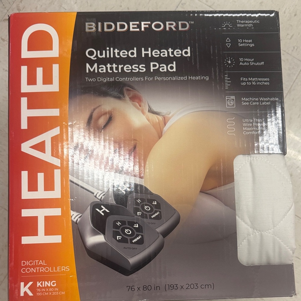 Quilted Heated Mattress Pad - White King Size Bed